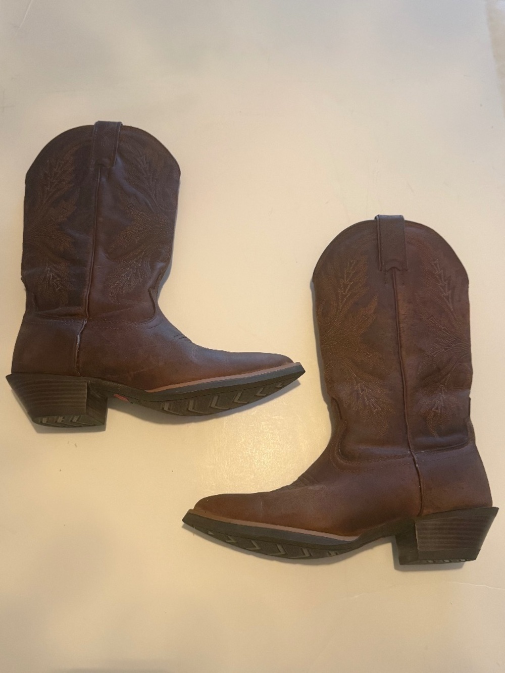 Justin Brown Leather Square-Toe Western Cowboy Boots – Size 8B